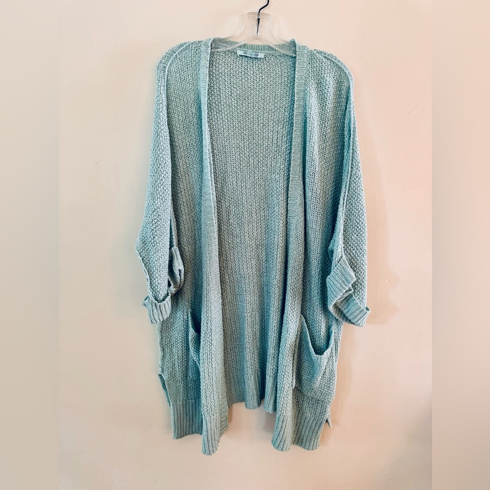 She + Sky Aqua One Size Open Cardigan